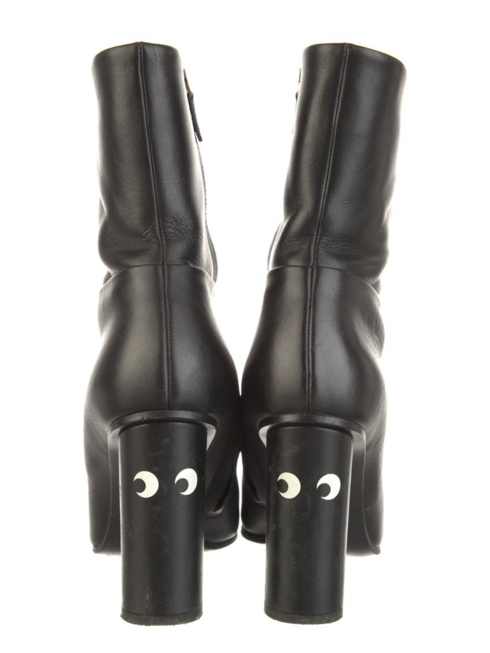 Anya Hindmarch Black Leather Ankle Boots with Eye Heel Detail